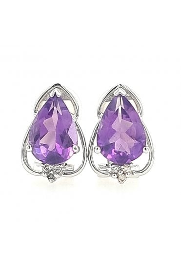 14ct White Gold Amethyst and Diamond Clip Earrings 14ct White Gold Claw Set