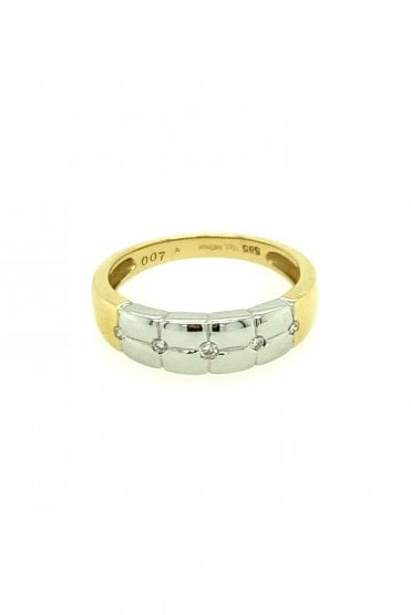 14ct Yellow & White Gold Diamond Ring Rubover Set Round Brilliant 0.10ct