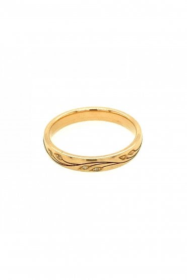 18ct Rose Gold 3mm Diamond Patterned Wedding Ring 18ct Rose Gold Rubbed Over Set