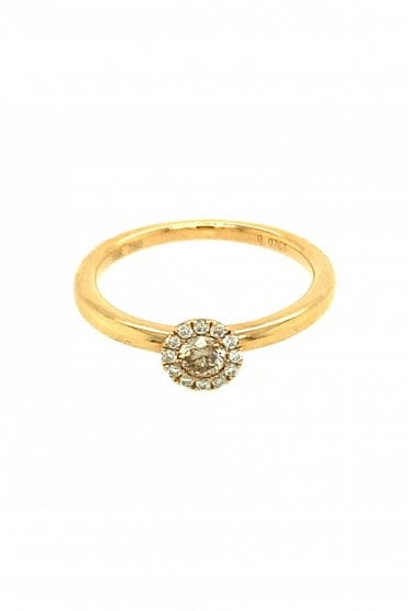18ct Rose Gold Diamond Cluster Halo Ring  Diamond Brown & White Round Brilliant Cut