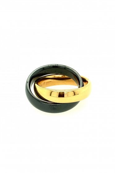 18ct Rose Gold Plain Ring Intertwined with Black Ceramic Ring