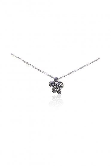 18ct White Diamond Bubble Pendant with Chain 18ct White Gold Rub-over Set