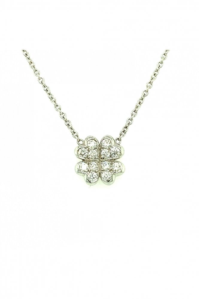18ct White Gold 4 Leaf Clover Diamond Pendant On 18ct White Gold Chain
