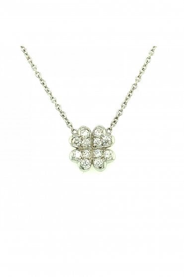 18ct White Gold 4 Leaf Clover Diamond Pendant On 18ct White Gold Chain