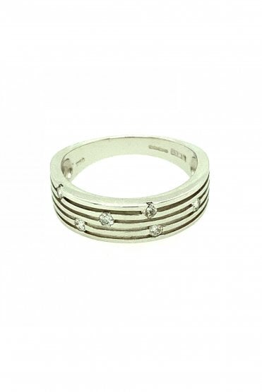 18ct White Gold 5 Strand Scattered Diamond Ring Round Brilliant 0.18ct