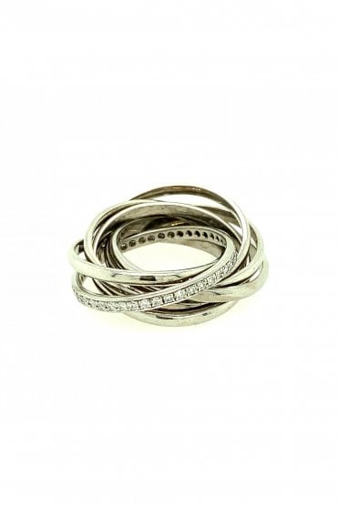 18ct White Gold 7 Band Diamond Ring Round Brilliant Cut 0.38ct
