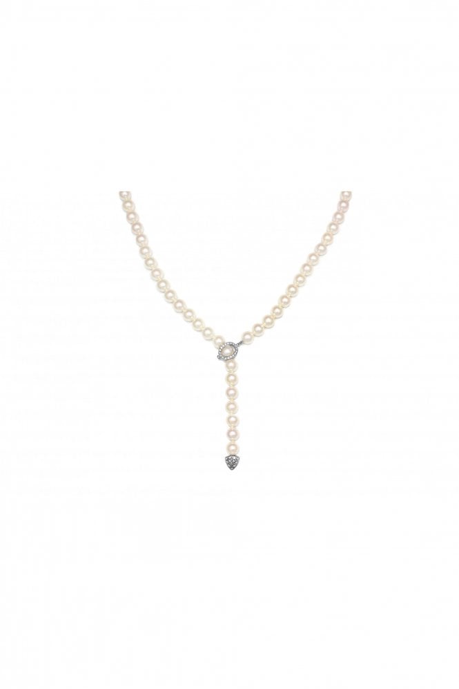 18ct White Gold Akoya Cultured Pearl & Diamond Lariat Necklace 18ct White Gold Diamond Set Clam Clasp & Pendant