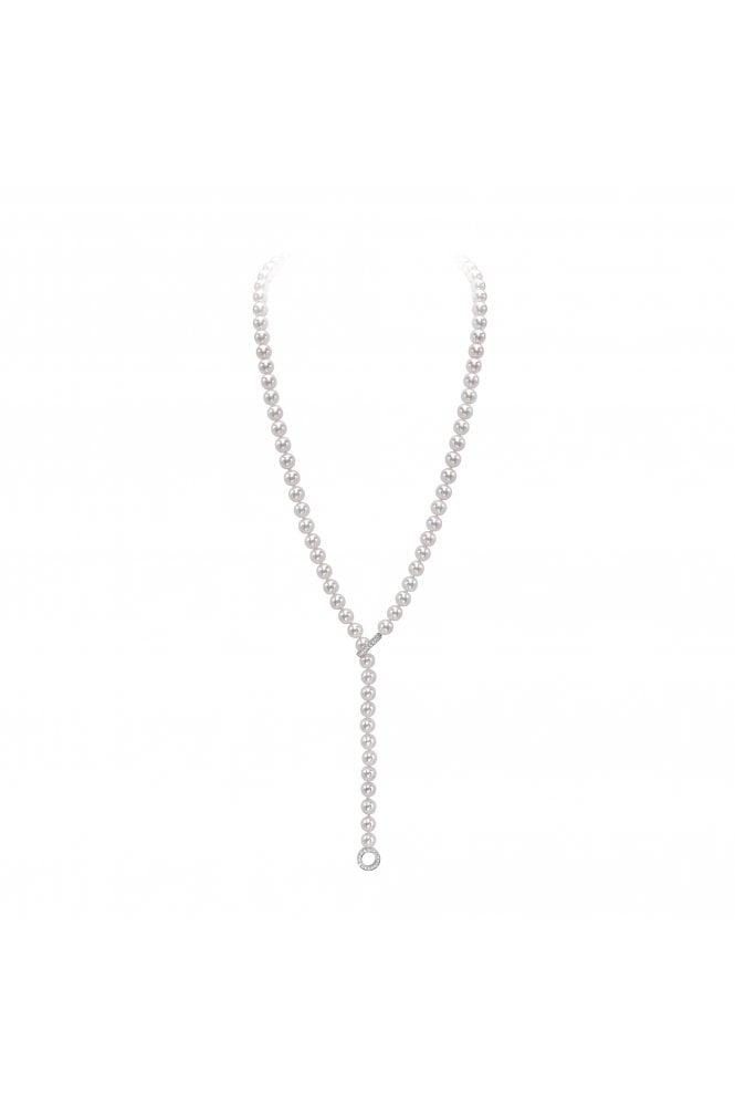 18ct White Gold Akoya Pearl & Diamond Lariat Necklace