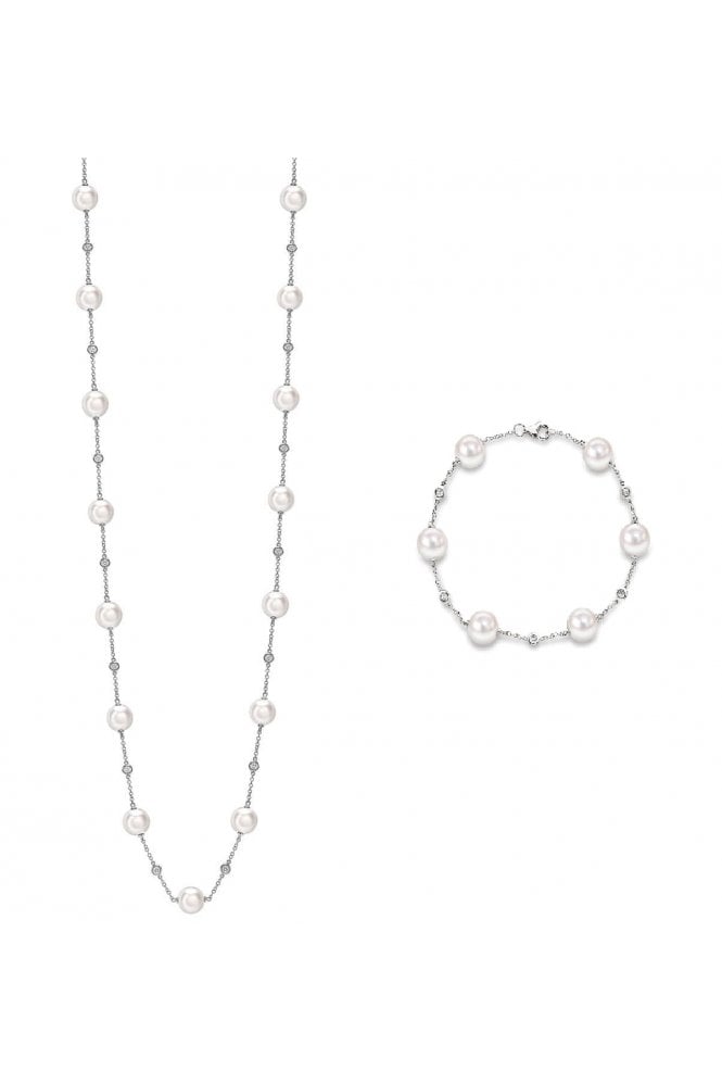 18ct White Gold Akoya Pearl & Diamond Necklace & Bracelet Set