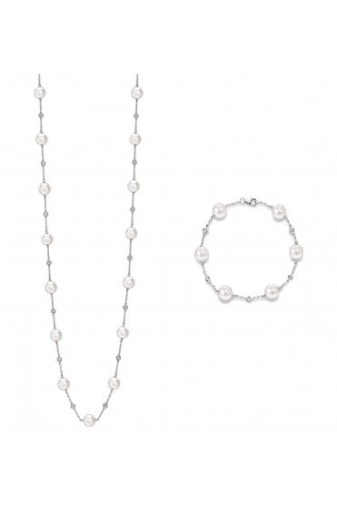 18ct White Gold Akoya Pearl & Diamond Necklace & Bracelet Set