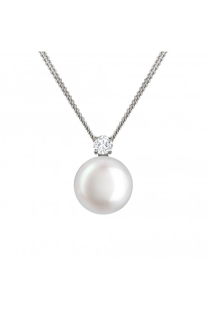 18ct White Gold Akoya Pearl & Diamond Pendant on Chain Diamond 18ct White Gold Claw Set