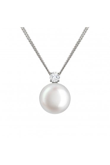 18ct White Gold Akoya Pearl & Diamond Pendant on Chain Diamond 18ct White Gold Claw Set
