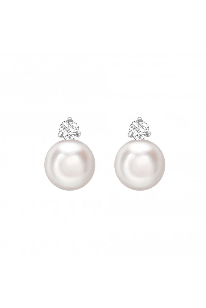18ct White Gold Akoya Pearl & Diamond Stud Earrings 18ct White Gold Posts & Butterflies