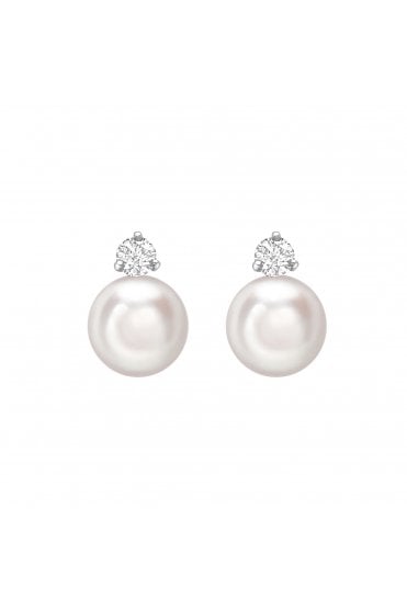18ct White Gold Akoya Pearl & Diamond Stud Earrings 18ct White Gold Posts & Butterflies