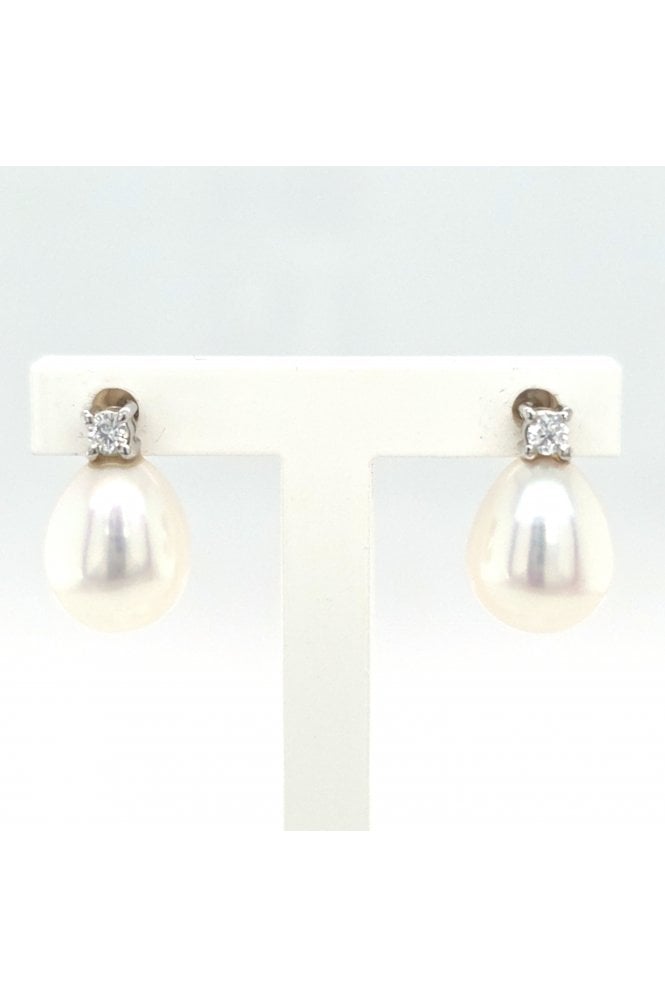 18ct White Gold Akoya Pearl & Diamond Stud Earrings