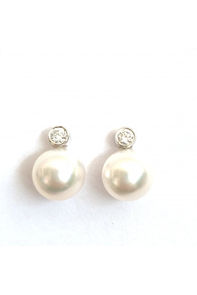 18ct White Gold Akoya Pearl & Diamond Stud Earrings