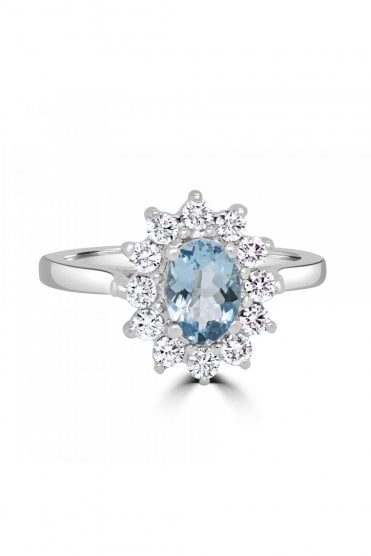 18ct White Gold Aquamarine & Diamond Cluster Ring 0.47ct Octagon Cut Aquamarine