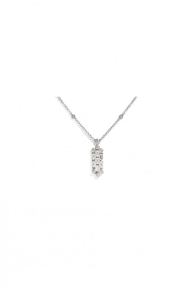 18ct White Gold Art Deco Diamond Pendant On 18ct White Gold Chain