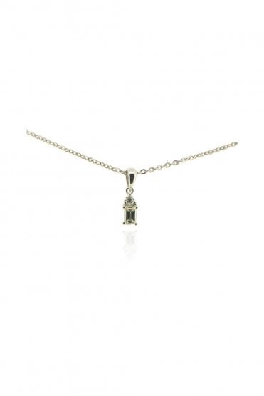 18ct White Gold Baguette & Round Brilliant Diamond Pendant On 18ct White Gold Chain