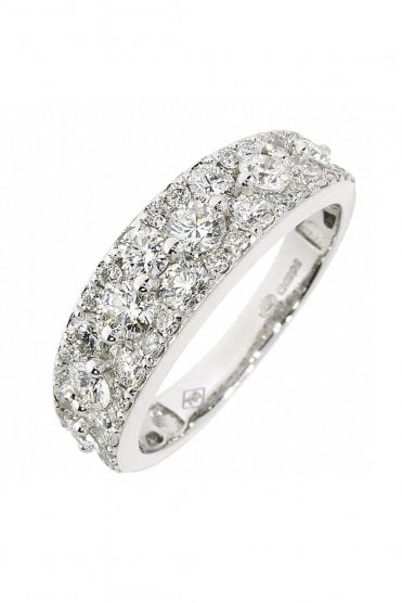 18ct White Gold Bead Set Diamond Ring Round Brilliant 1.39ct