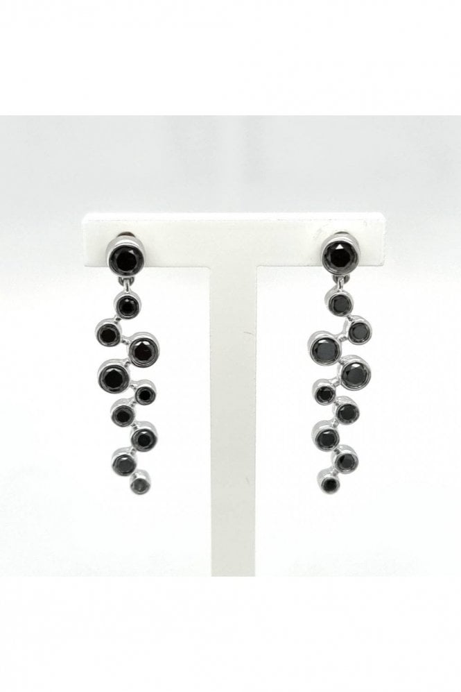 18ct White Gold Black Diamond Bubble Drop Earrings 18ct White Gold Rub-over Set