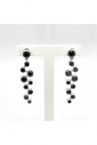 18ct White Gold Black Diamond Bubble Drop Earrings 18ct White Gold Rub-over Set