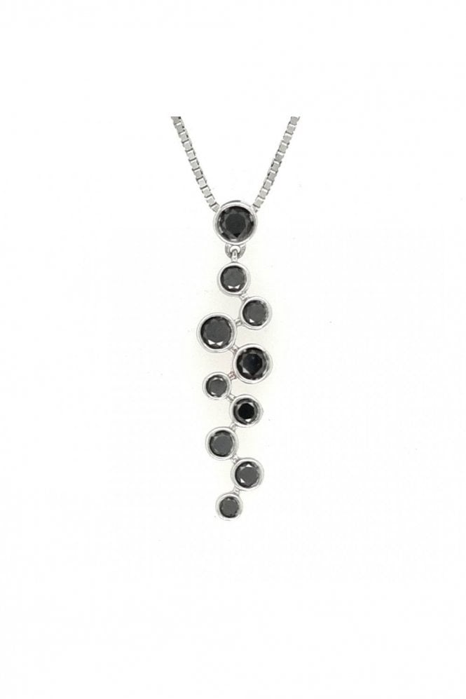 18ct White Gold Black Diamond Bubble Drop Pendant 18ct White Gold Rub-over Set