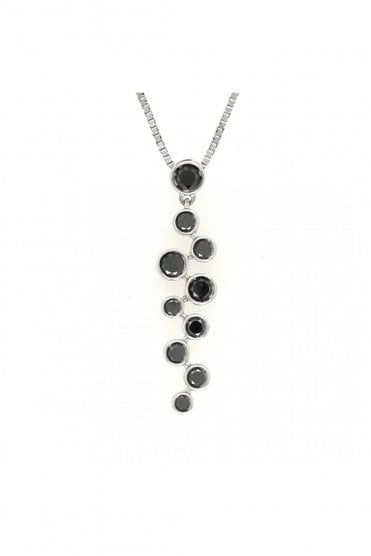 18ct White Gold Black Diamond Bubble Drop Pendant 18ct White Gold Rub-over Set