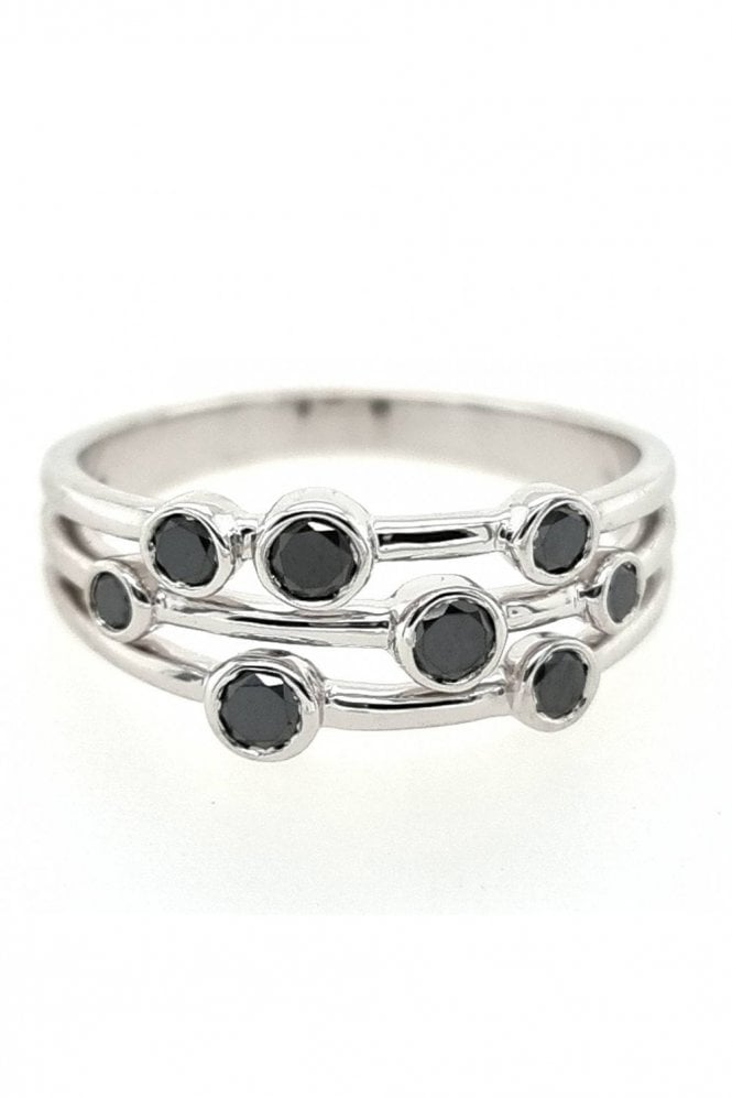 18ct White Gold Black Diamond Bubble Ring 18ct White Gold Rub-over Set
