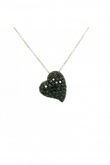 18ct White Gold Black Diamond Heart Pendant 18ct White Gold Chain