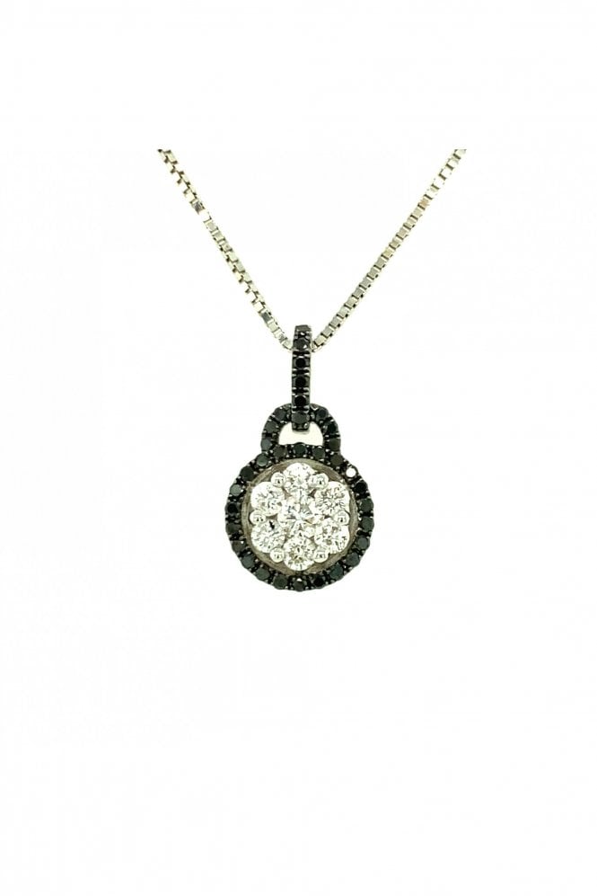 18ct White Gold Black & White Diamond Flower Pendant