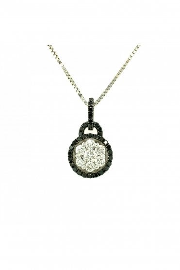 18ct White Gold Black & White Diamond Flower Pendant