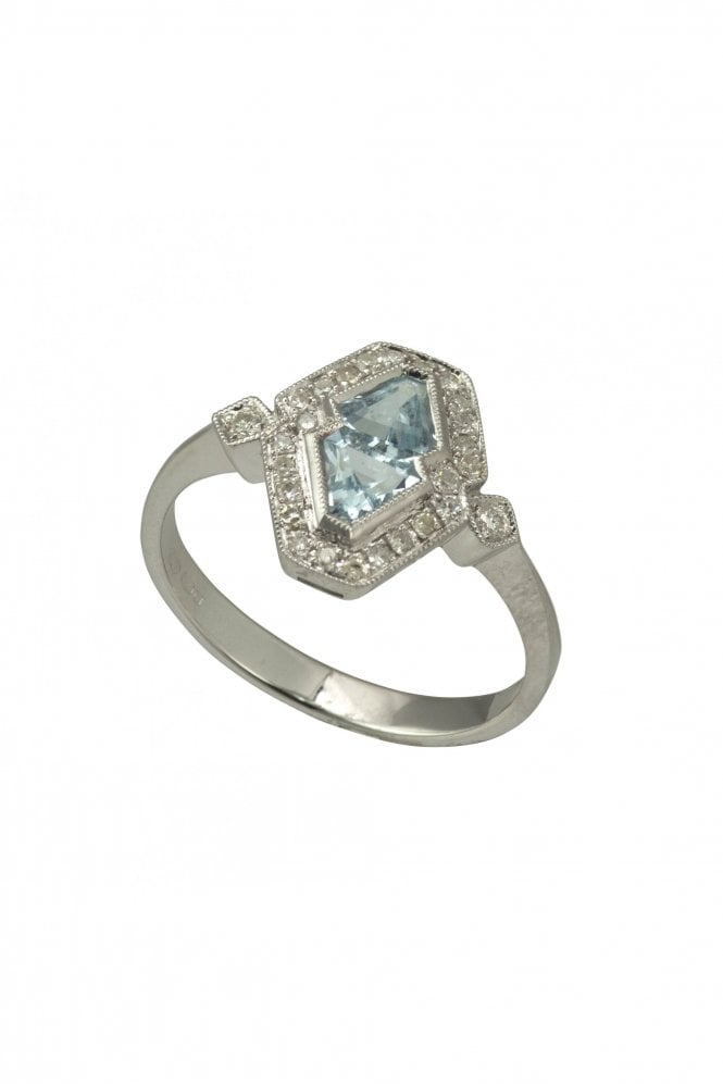 18ct White Gold Blue Topaz & Diamond Ring Topaz Weight 0.14ct