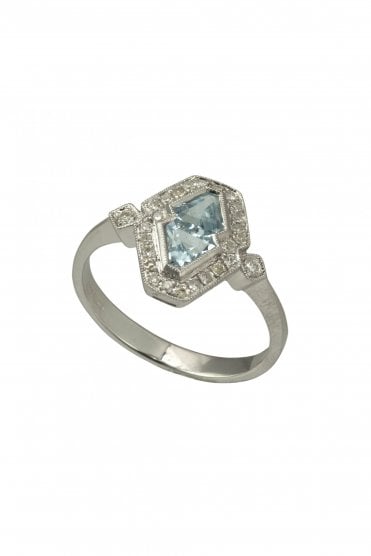 18ct White Gold Blue Topaz & Diamond Ring Topaz Weight 0.14ct