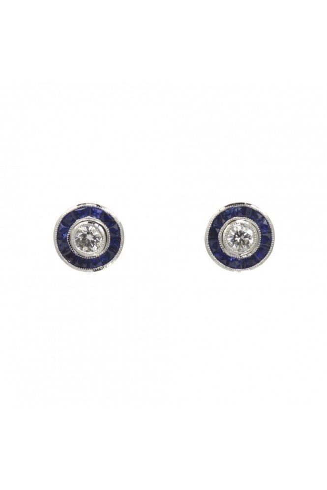 18ct White Gold Diamond and Sapphire Stud Earrings 18ct White Gold Posts & Butterflies