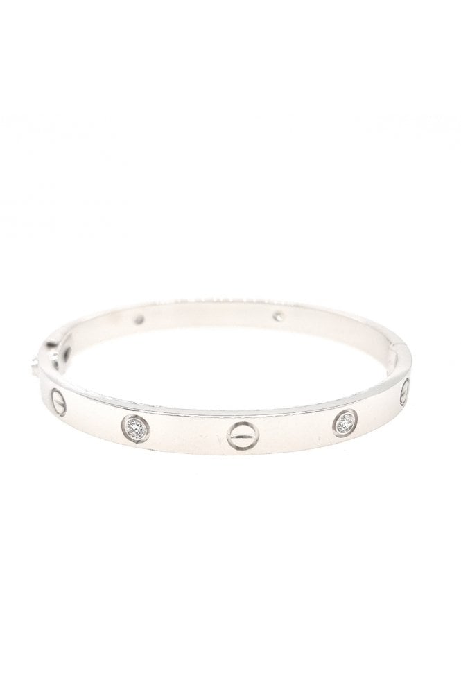 18ct White Gold Diamond and Screw Oval Bangle 18ct White Gold Rub-over Set
