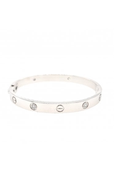 18ct White Gold Diamond and Screw Oval Bangle 18ct White Gold Rub-over Set