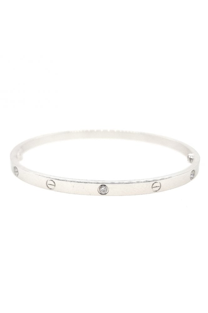 18ct White Gold Diamond and Screw Oval Bangle 18ct White Gold Rub-over Set