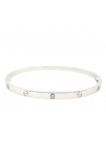 18ct White Gold Diamond and Screw Oval Bangle 18ct White Gold Rub-over Set