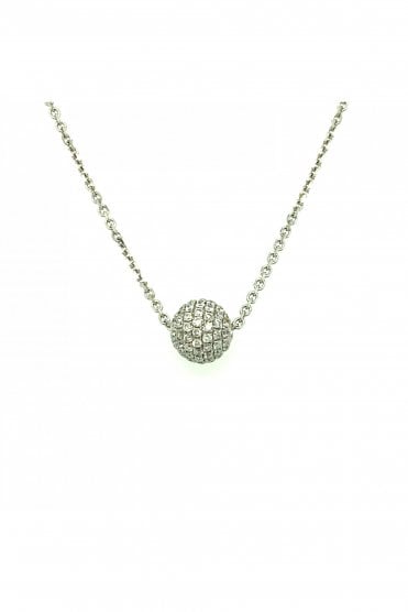 18ct White Gold Diamond Ball Pendant 18ct White Gold Chain