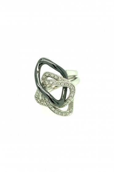18ct White Gold Diamond & Black Ceramic Ring 0.30ct Pavé Set Round Brilliant Cut Diamonds