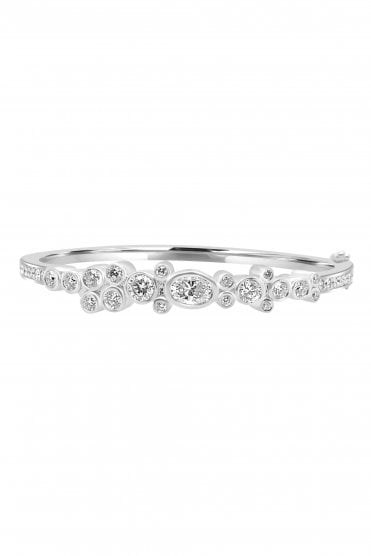 18ct White Gold Diamond Bubble Bangle 18ct White Gold Rub-over and Pave Set