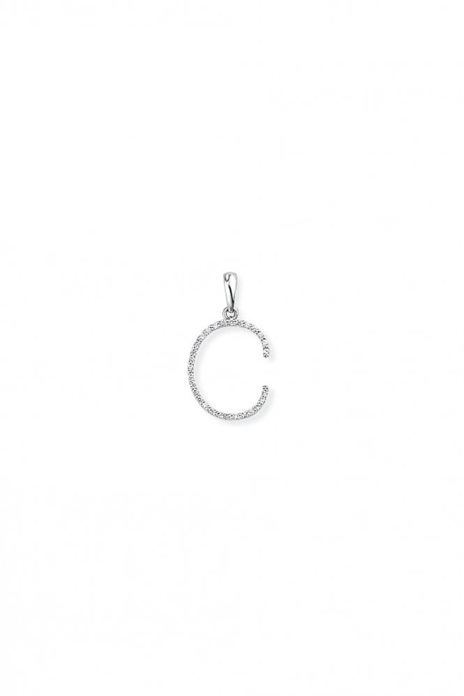 18ct White Gold Diamond C Pendant