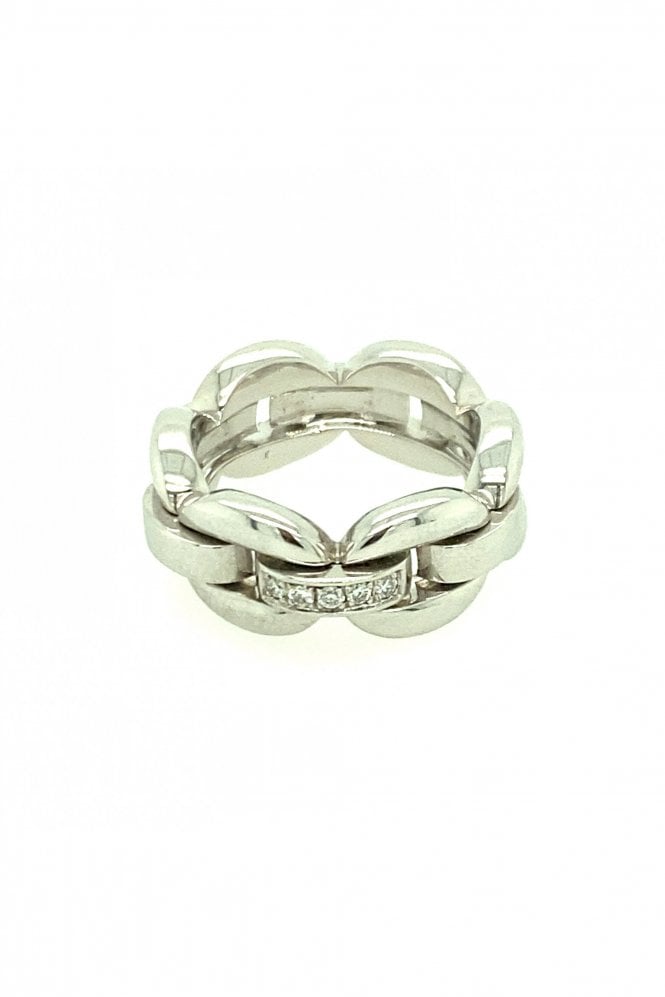 18ct White Gold Diamond Chain Effect Ring Bead Set Diamond Cut Round Brilliant