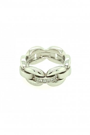 18ct White Gold Diamond Chain Effect Ring Bead Set Diamond Cut Round Brilliant