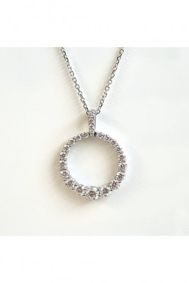 18ct White Gold Diamond Circle of Life Pendant on Chain 18ct White Gold Claw Set