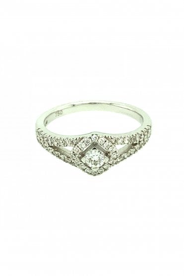 18ct White Gold Diamond Cluster Ring 18ct White Gold Claw Set Halo