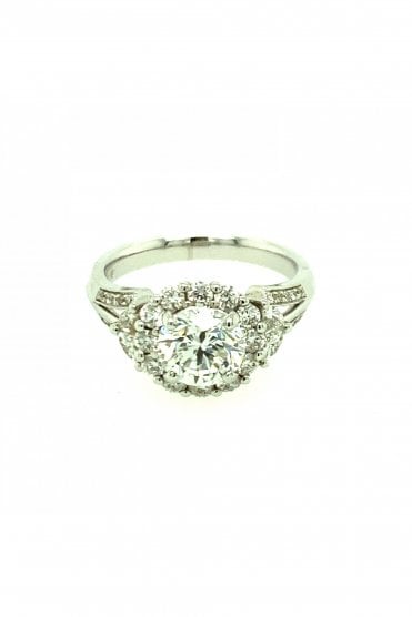18ct White Gold Diamond Cluster Ring Claw, Bead & Milgrain Set