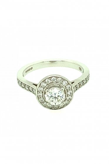 18ct White Gold Diamond Cluster Ring Claw & Bead Set Halo