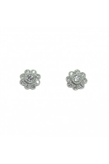 18ct White Gold Diamond Cluster Stud Earrings 18ct White Gold Rub-over Set